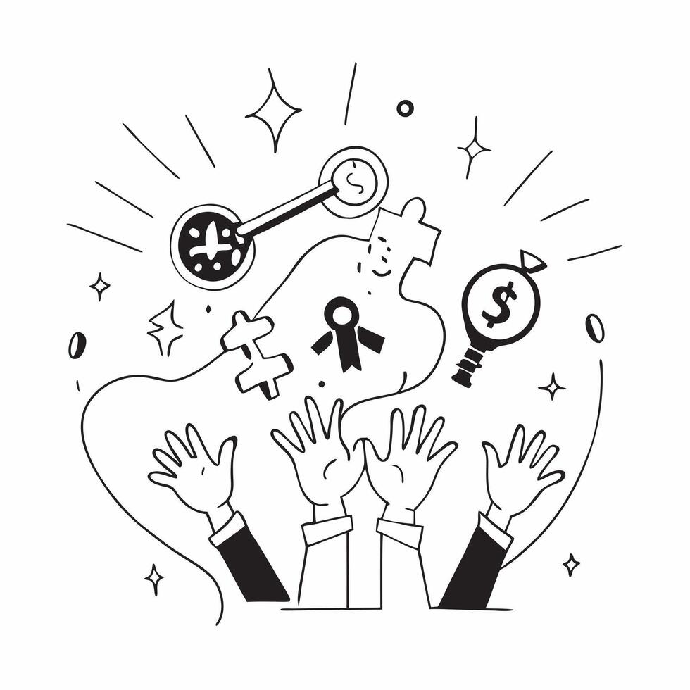 People with Golden Keys and Enchanted Treasures concept as A group of people with golden keys and enchanted treasures set against a mystical background offering ample space for tex Cleans vector