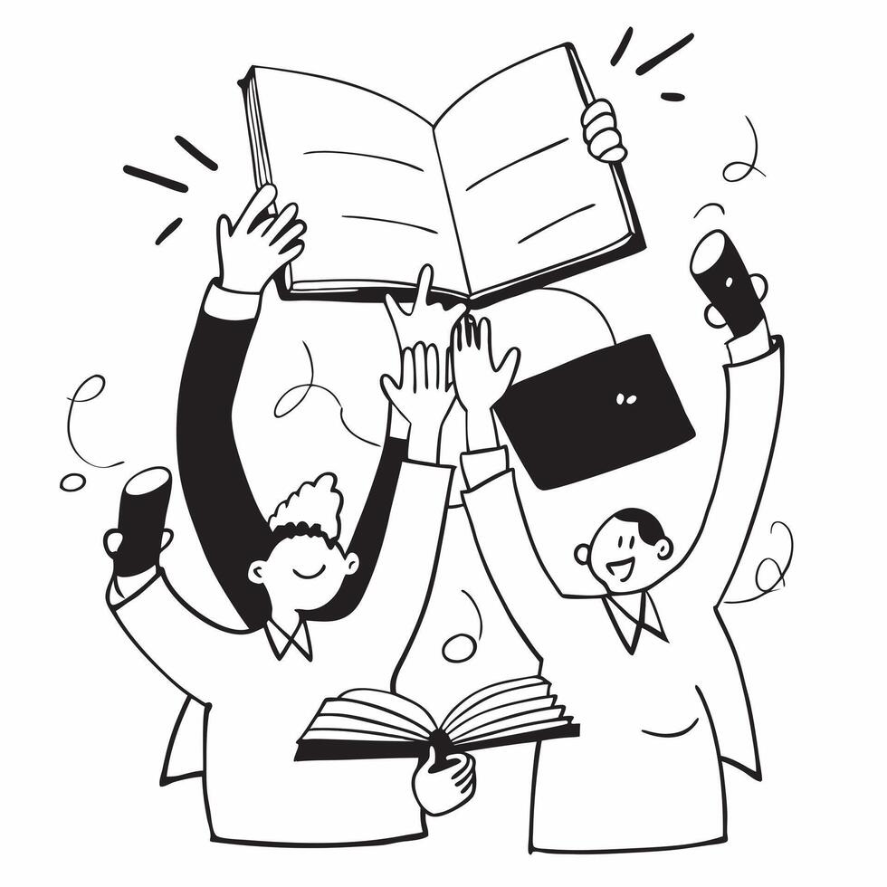 People with Glowing Meeting Agendas and Joyful Faces concept as A group of people holding glowing meeting agendas with joyful faces set against a whimsical background offering ampl Cleans vector