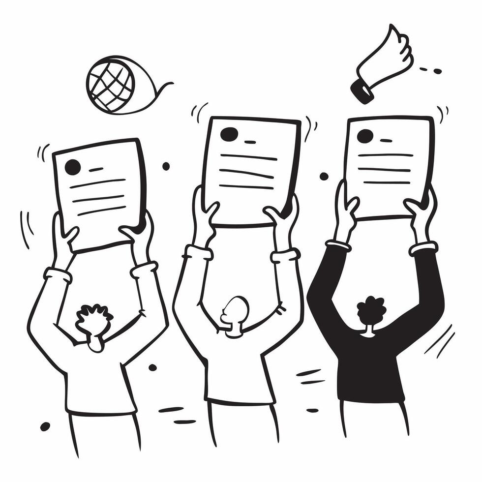 People with Glowing Evaluation Forms and Joyful Faces concept as A group of people holding glowing evaluation forms with joyful faces set against a fantastical background offering Cleans vector