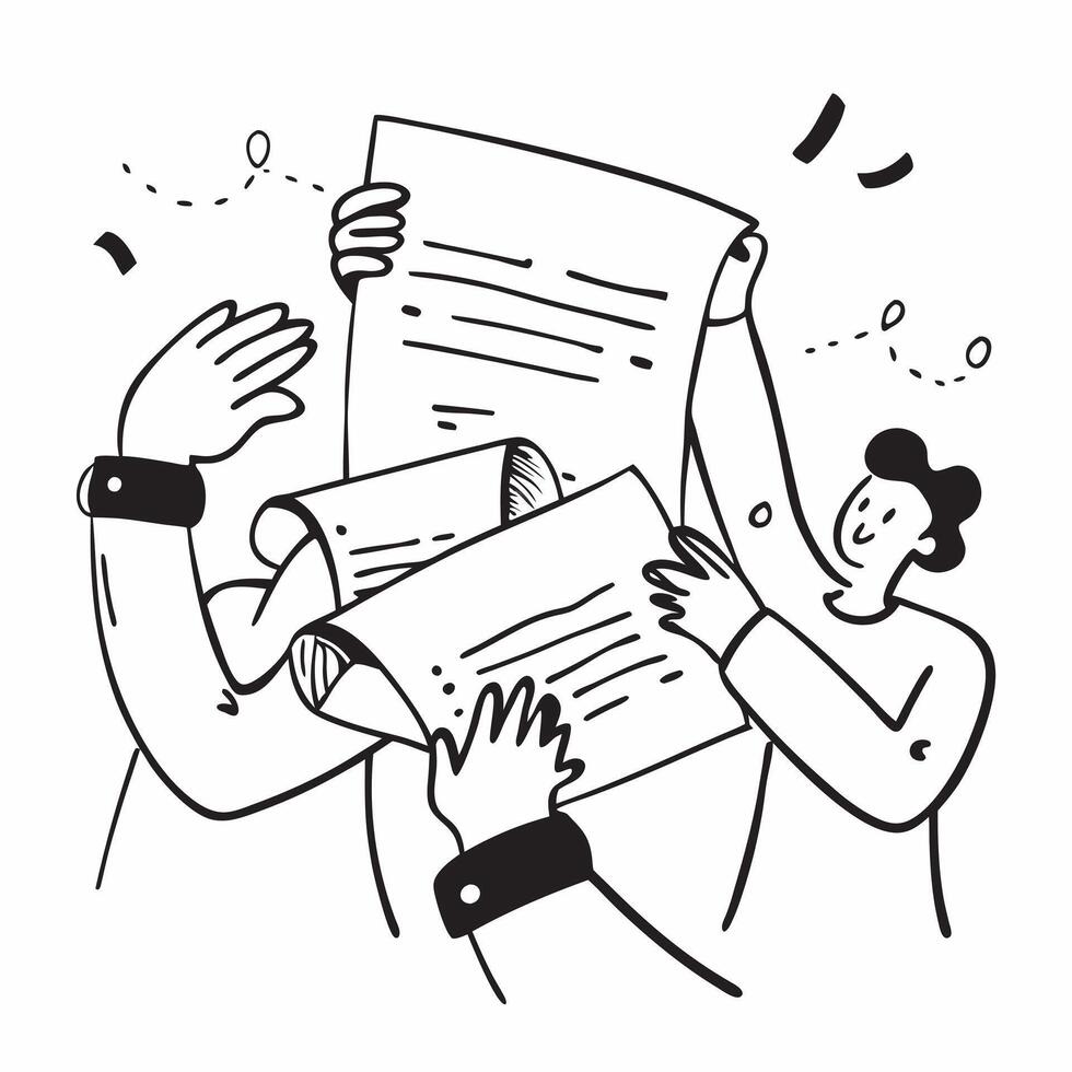 People with Glowing Employment Contracts and Joyful Expressions concept as A group of people holding glowing employment contracts with joyful expressions set against a fantastical Cleans vector