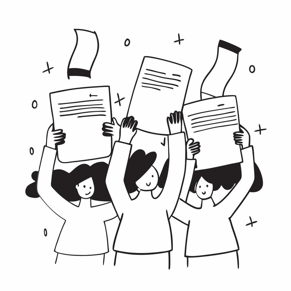 People with Glowing Employee Reviews and Joyful Faces concept as A group of people holding glowing employee reviews with joyful faces set against a dreamy background offering ample Cleans vector