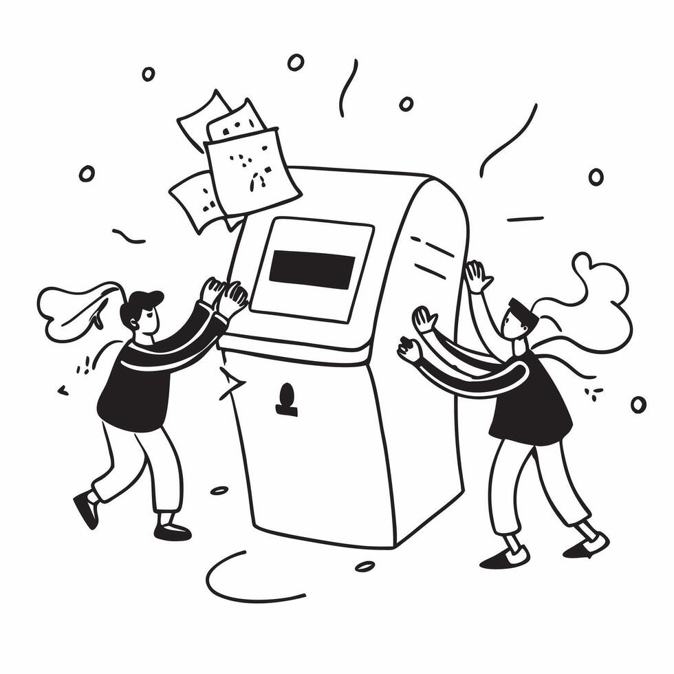 People with Glowing ATMs and Joyful Faces concept as A group of people using glowing ATMs with joyful faces set against a fantastical background offering ample space for text or gr Cleans vector