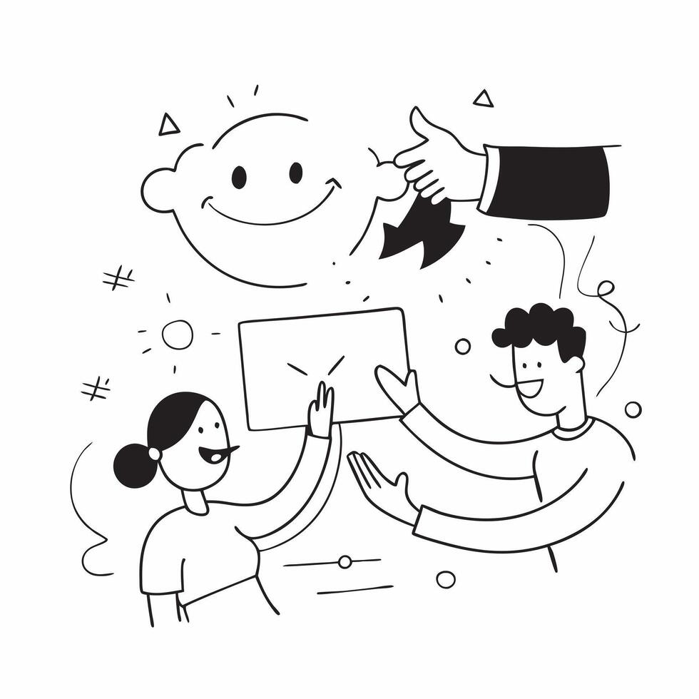 People with Glowing Collaboration Tools and Happy Smiles concept as A group of people using glowing collaboration tools with happy smiles set against a whimsical background offerin Cleans vector