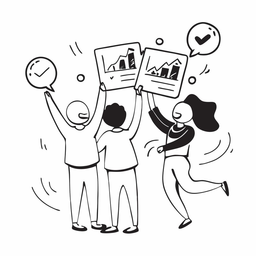 People with Glowing Appraisal Metrics and Joyful Faces concept as A group of people holding glowing appraisal metrics with joyful faces set against a whimsical background offering Cleans vector