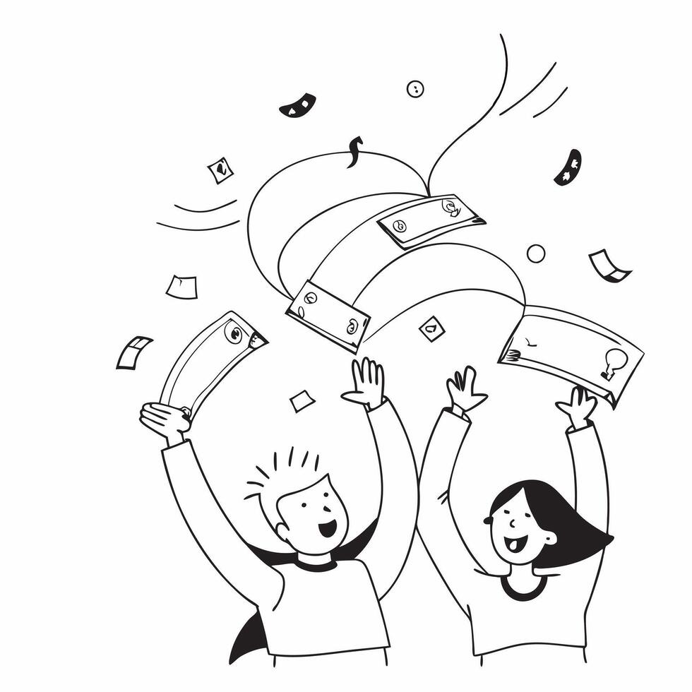 People with Flying Dollar Bills and Luminous Smiles concept as A group of people with flying dollar bills and luminous smiles set against an ethereal background offering ample spac Cleans vector