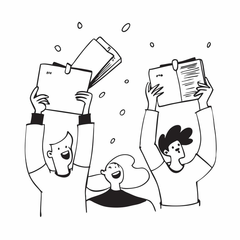 People with Floating Meeting Agendas and Joyful Expressions concept as A group of people holding floating meeting agendas with joyful expressions set against a dreamy background of Cleans vector