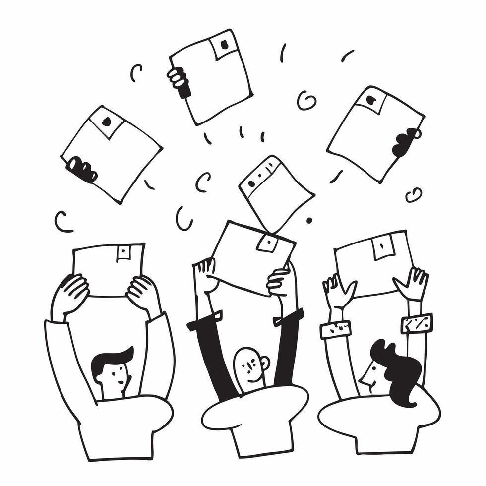 People with Floating Meeting Notes and Smiling Faces concept as A group of people holding floating meeting notes with smiling faces set against a whimsical background offering ampl Cleans vector