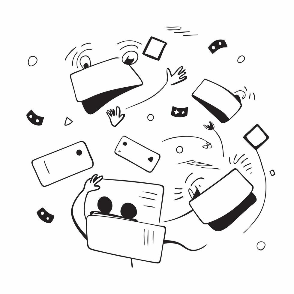 People with Floating Credit Cards and Happy Faces concept as A group of people with floating credit cards and happy faces set against a whimsical background offering ample space fo Cleans vector