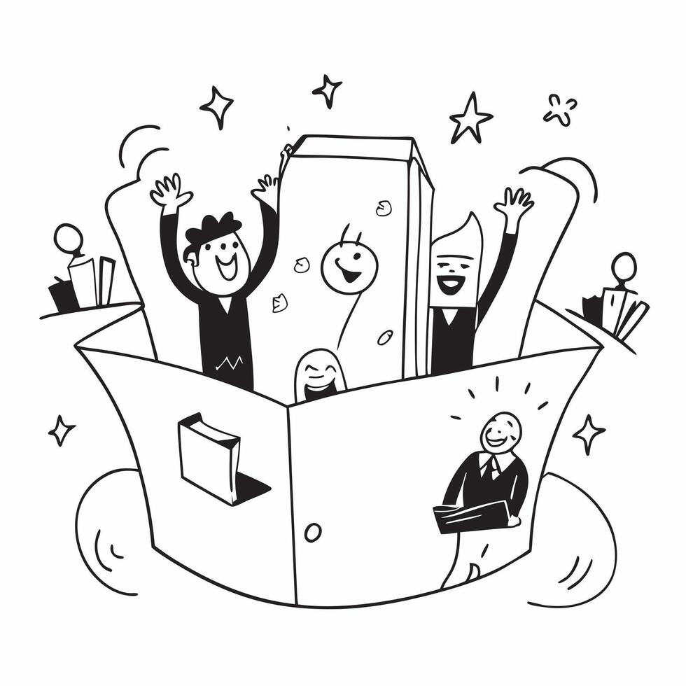 People with Enchanted Office Spaces and Smiling Faces concept as A group of people in enchanted office spaces with smiling faces set against a whimsical background offering ample s Cleans vector