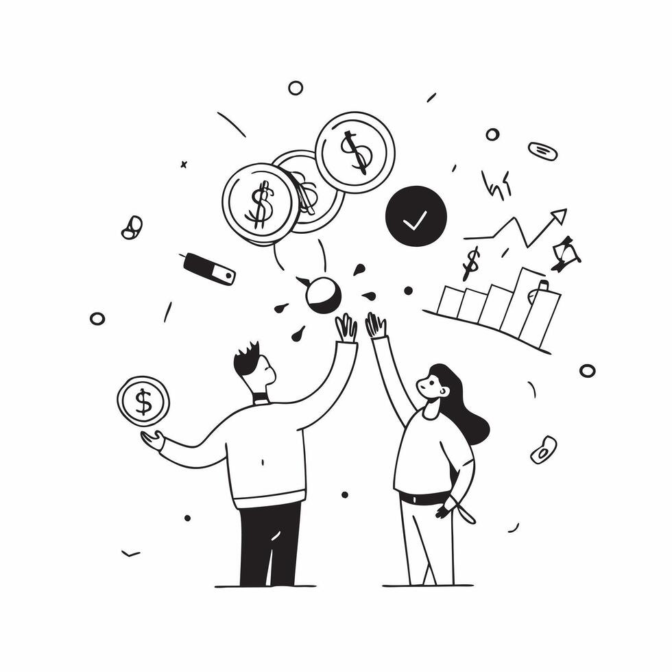 People with Enchanted Financial Reports and Smiling Faces concept as A group of people with enchanted financial reports and smiling faces set against a fantastical background offer Cleans Set 2 vector