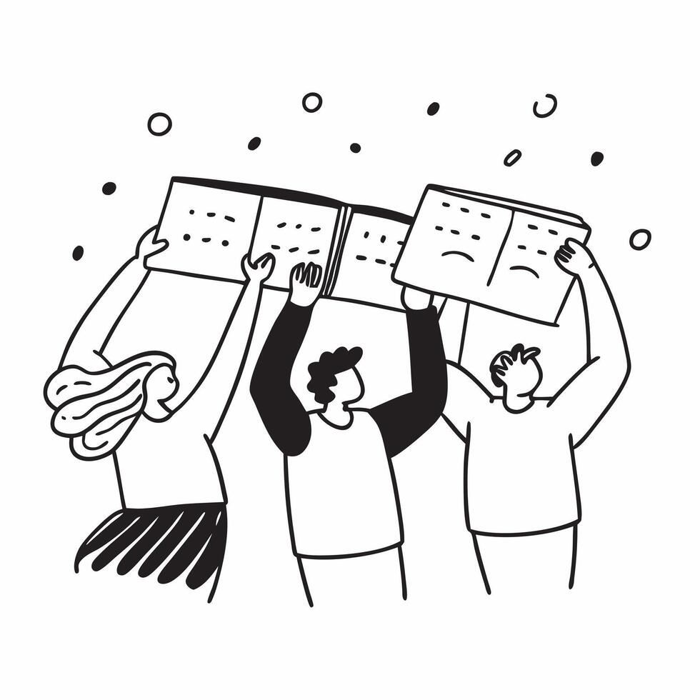 People with Enchanted Calendars and Joyful Faces concept as A group of people holding enchanted calendars with joyful faces set against a dreamy background offering ample space for Cleans vector