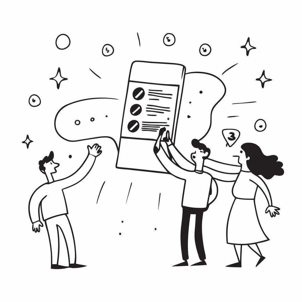 People with Enchanted Evaluation Metrics and Beaming Faces concept as A group of people holding enchanted evaluation metrics with beaming faces set against a whimsical background o Cleans vector