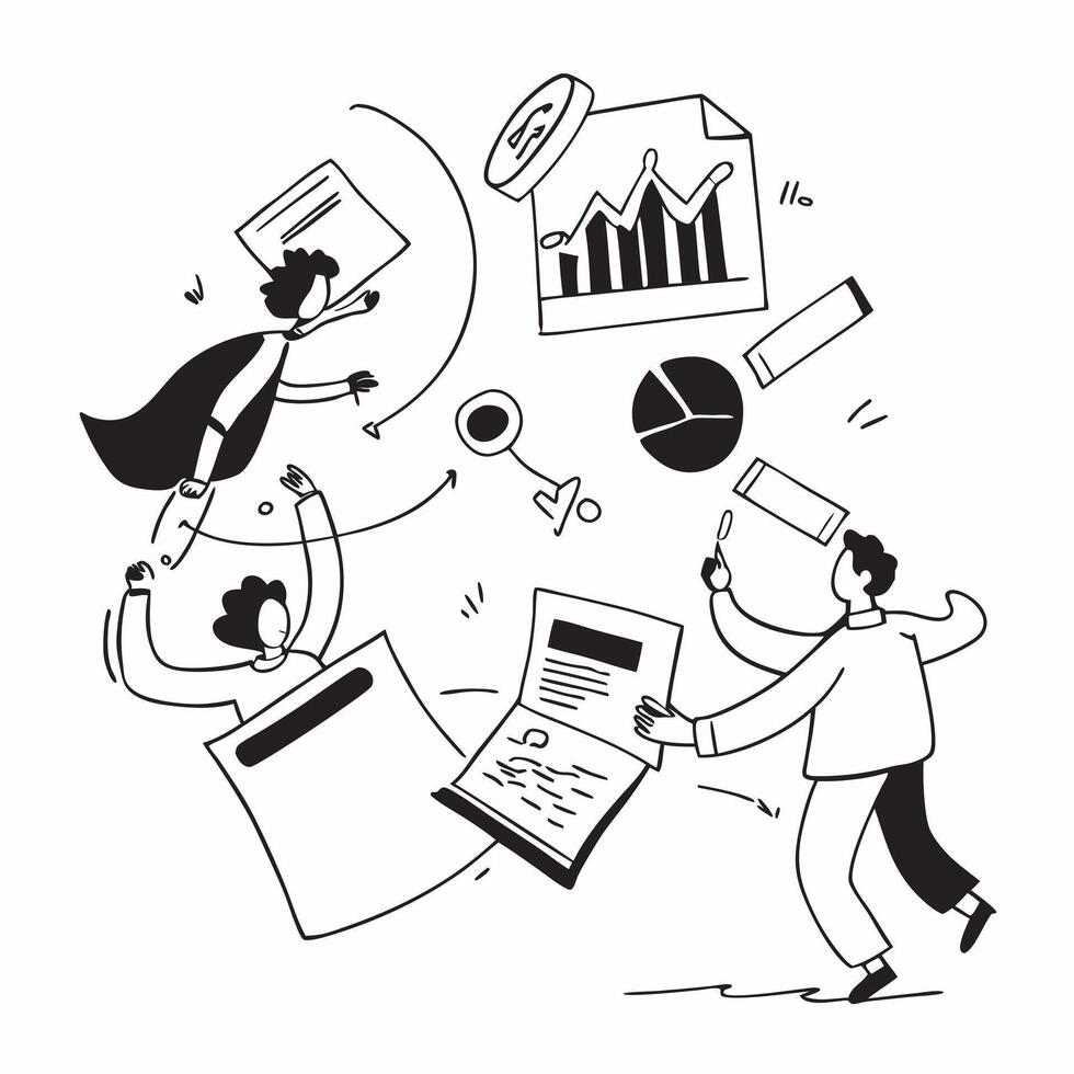 People with Certificates and Graphs concept as Business professionals holding certificates and analyzing graphs set against a whimsical background offering ample space for text or Cleans Set 2 vector