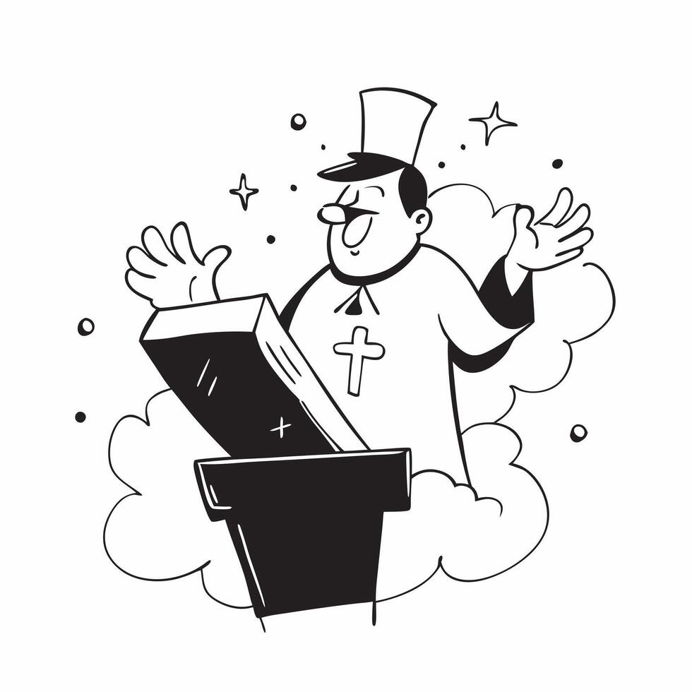 Pastor with Pulpit and Cross concept as An image of a pastor with a pulpit and cross set against a dreamy background offering ample space for text or graphics symbolizing religious Cleans vector