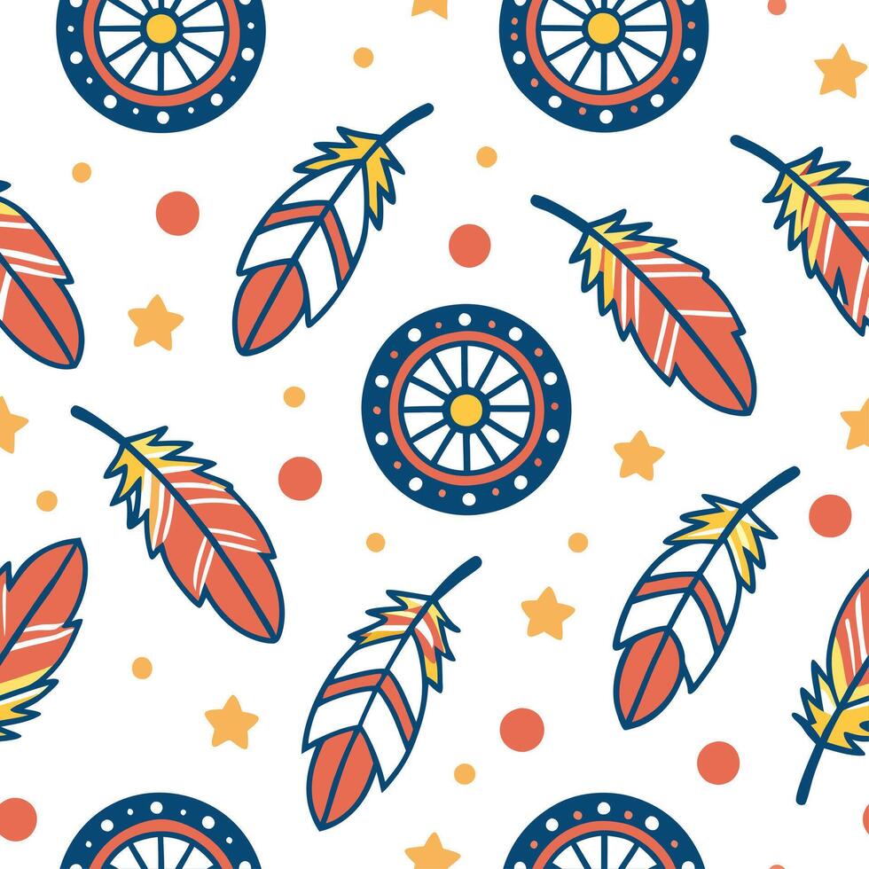 Native folklore characters and symbolic motifs seamless tile pattern with vibrant colors concept as Vibrant colors highlight native folklore characters and symbolic motifs in seaml Cleans vector