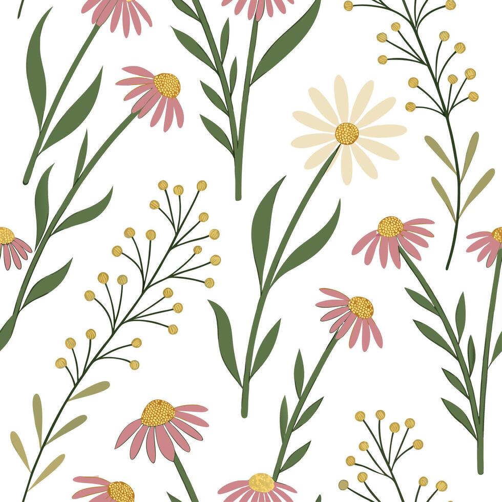 Nature inspired spring flower seamless pattern with wildflowers for rustic home decor concept as Rustic wildflowers arranged in a seamless pattern for a natural earthy spring home Cleans vector