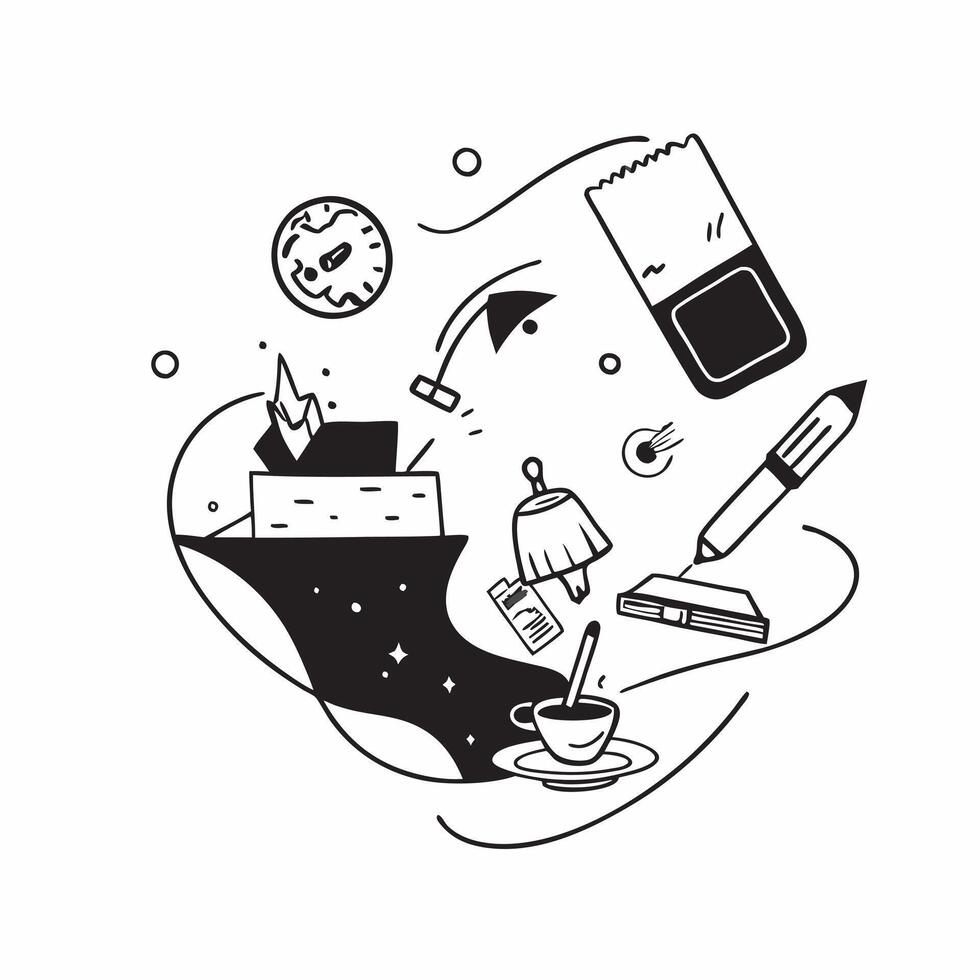 Morning Productivity and Evening Leisure concept as A view of morning productivity and evening leisure set against a whimsical background offering ample space for text or graphics Cleans vector