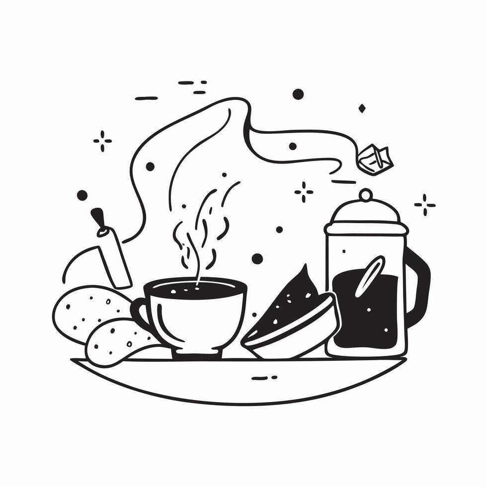 Morning Coffee and Evening Tea concept as A view featuring morning coffee and evening tea set against a whimsical background offering ample space for text or graphics symbolizing t Cleans vector
