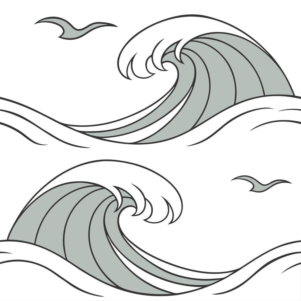 Minimalist summer waves seamless pattern with soft flowing waves and neutral tones for subtle coastal designs concept as Neutral toned summer wave pattern with soft flowing waves i Cleans vector