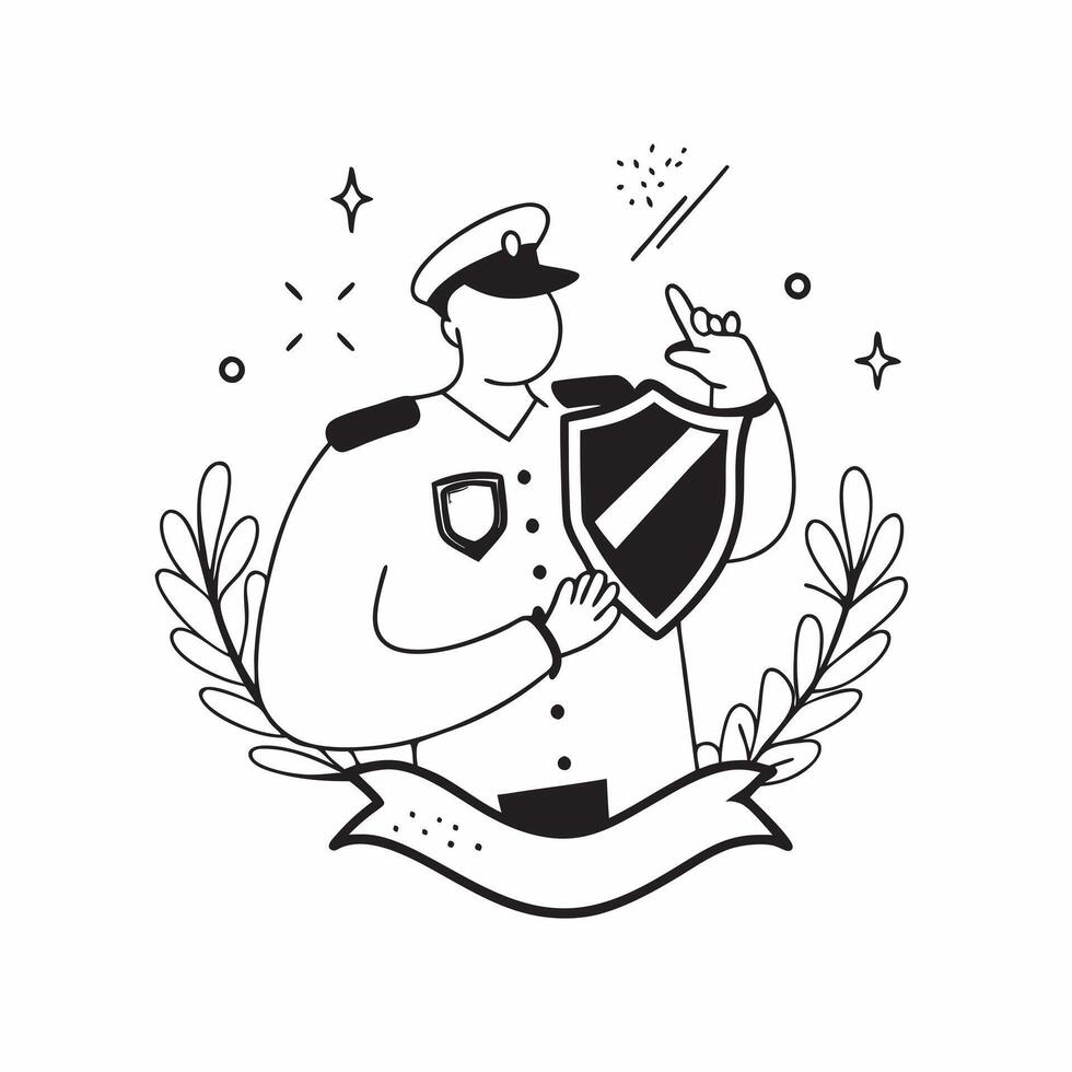 Military Officer with Badge and Shield concept as An image of a military officer with a badge and shield set against a dreamy background offering ample space for text or graphics s Cleans vector