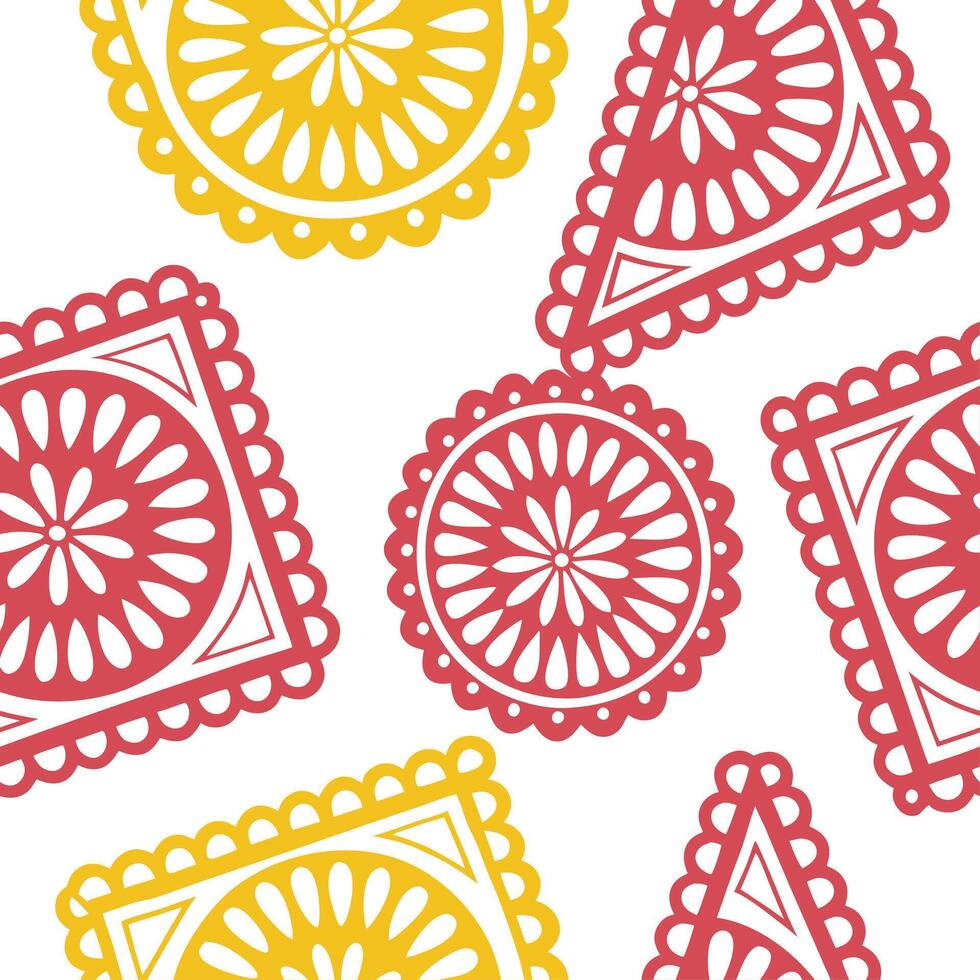 Mexican Papel Picado seamless tile pattern with vibrant colors and intricate cut out designs for festive decor concept as Vibrant papel picado cut out designs arranged seamlessly f Cleans vector