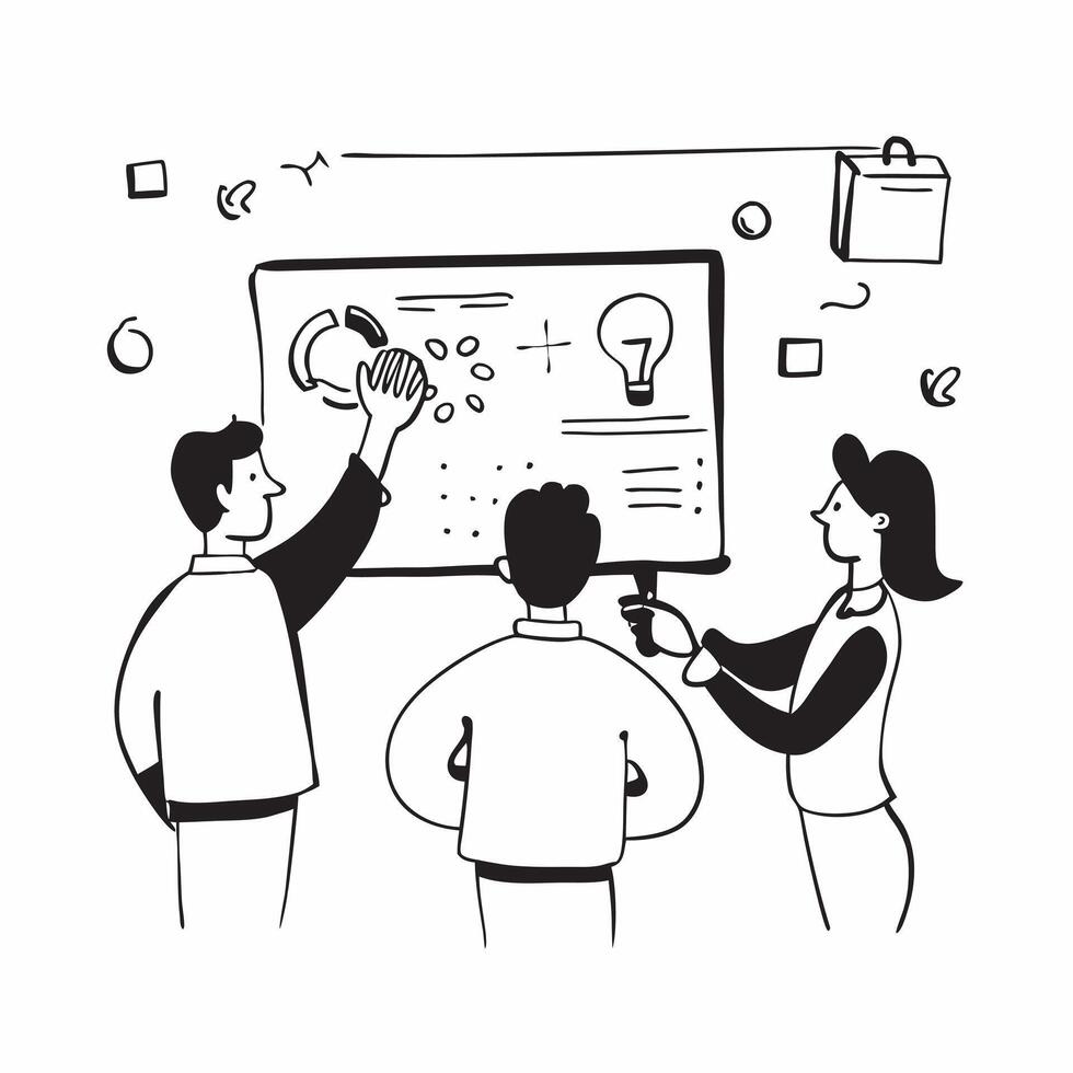 Marketing team planning a hybrid product launch concept as A marketing team planning a hybrid product launch with some members in the office and others joining remotely highlightin Cleans vector