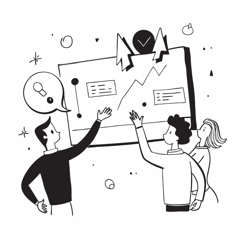 Marketing Team with Presentation and Charts concept as A marketing team giving a presentation and analyzing charts set against a dreamy background offering ample space for text or Cleans vector
