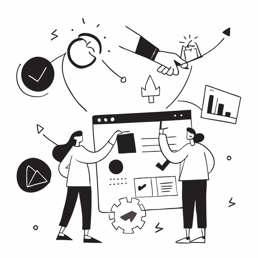 Marketing team collaborating on a product launch concept as A illustration of a marketing team collaborating on a product launch using digital tools and charts with a 3 colo Cleans Set 2 vector