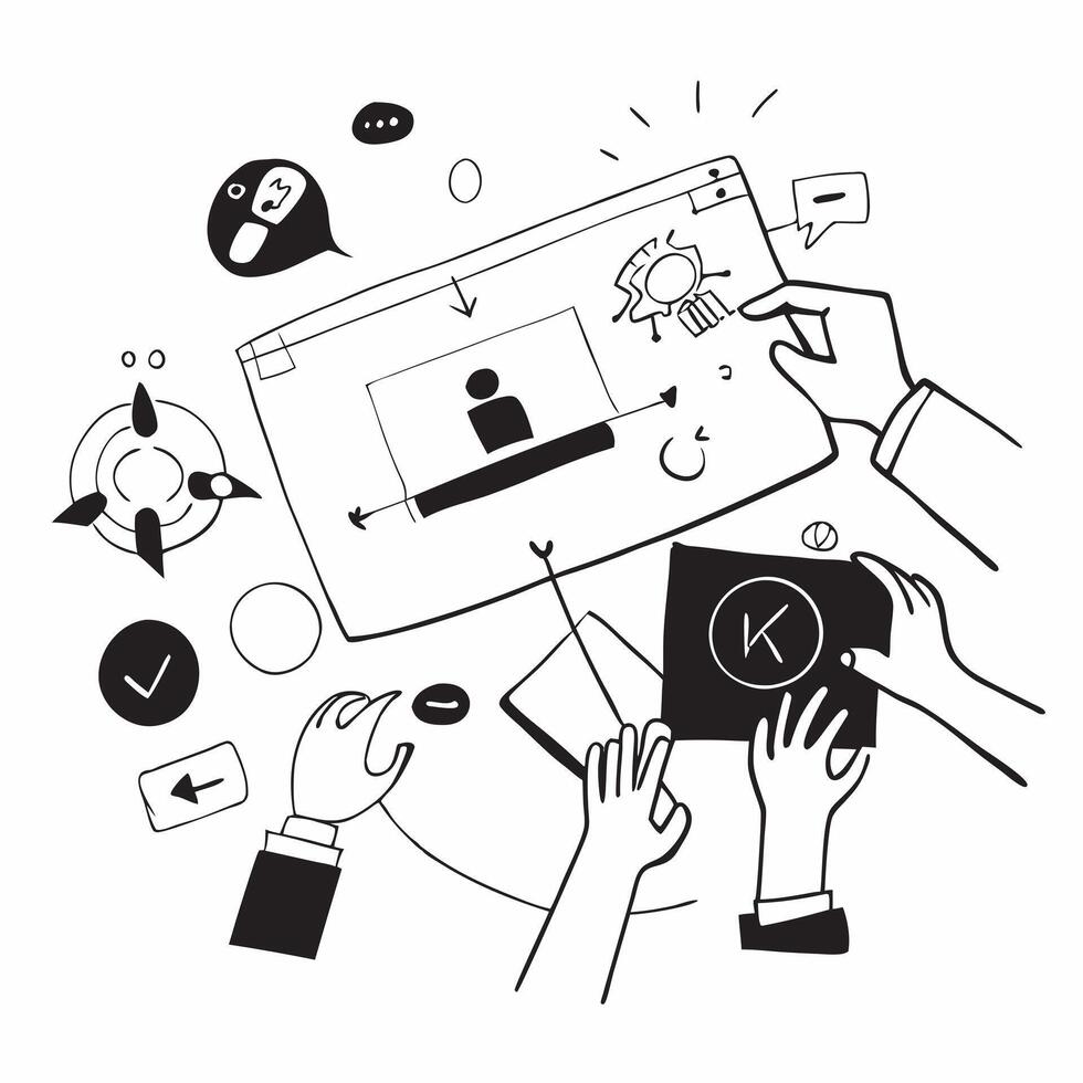 Marketing team collaborating on a brand strategy concept as A illustration of a marketing team collaborating on a brand strategy using laptops and digital tools with an 8 co Cleans vector
