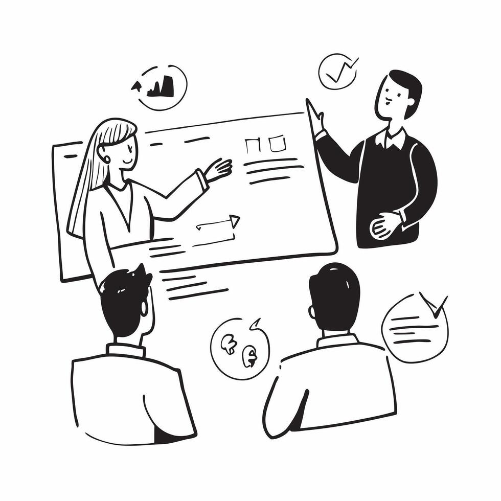 Marketing director leading a hybrid campaign review concept as A marketing director leading a hybrid campaign review with team members in the office and remote showcasing comprehen Cleans vector