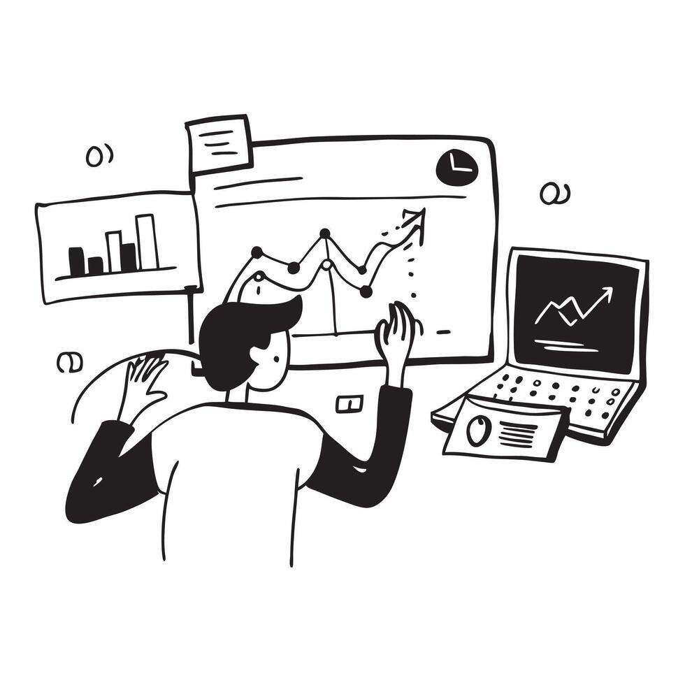 Marketing analyst preparing a social media performance report concept as A marketing analyst in a modern office preparing a social media performance report on a laptop showcasing d Cleans vector