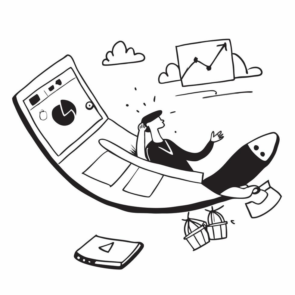 Marketing analyst enjoying a relaxing boat ride concept as A marketing analyst enjoying a relaxing boat ride using a laptop to analyze social media performance highlighting relaxat Cleans vector
