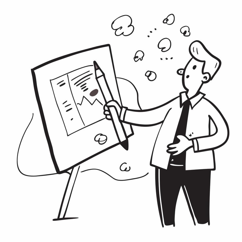 Manager with Whiteboard and Pen concept as A manager using a whiteboard and holding a pen set against a whimsical background offering ample space for text or graphics symbolizing s Cleans vector