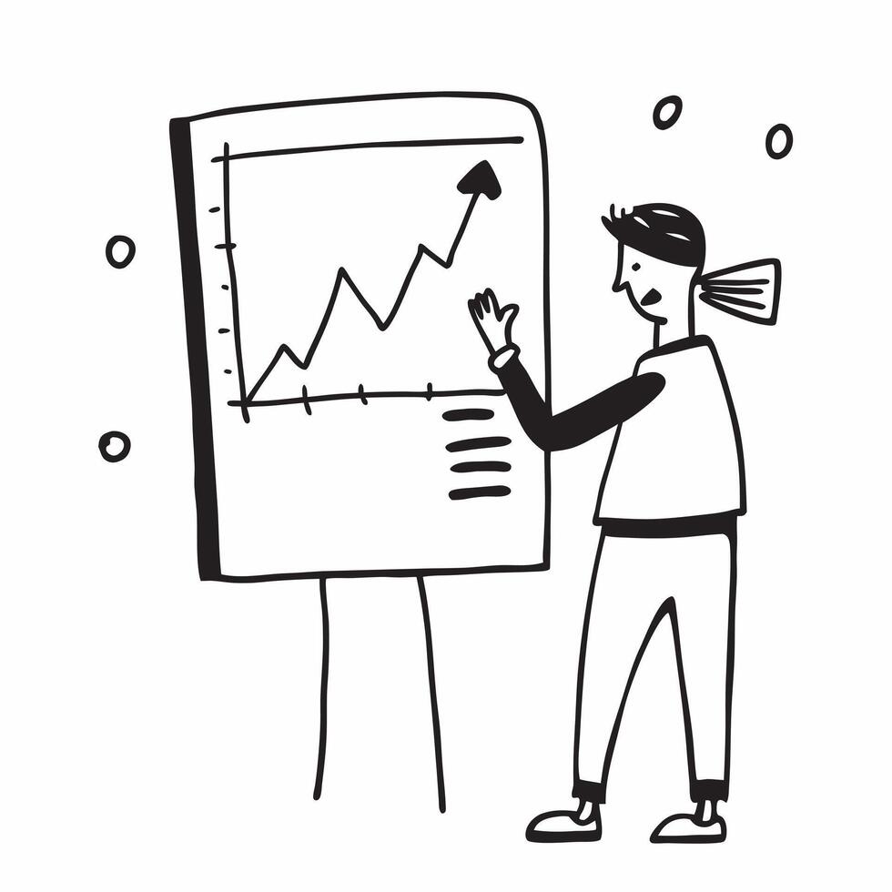 Manager with Whiteboard and Growth Chart concept as A manager using a whiteboard and holding a growth chart set against a whimsical background offering ample space for text or grap Cleans vector