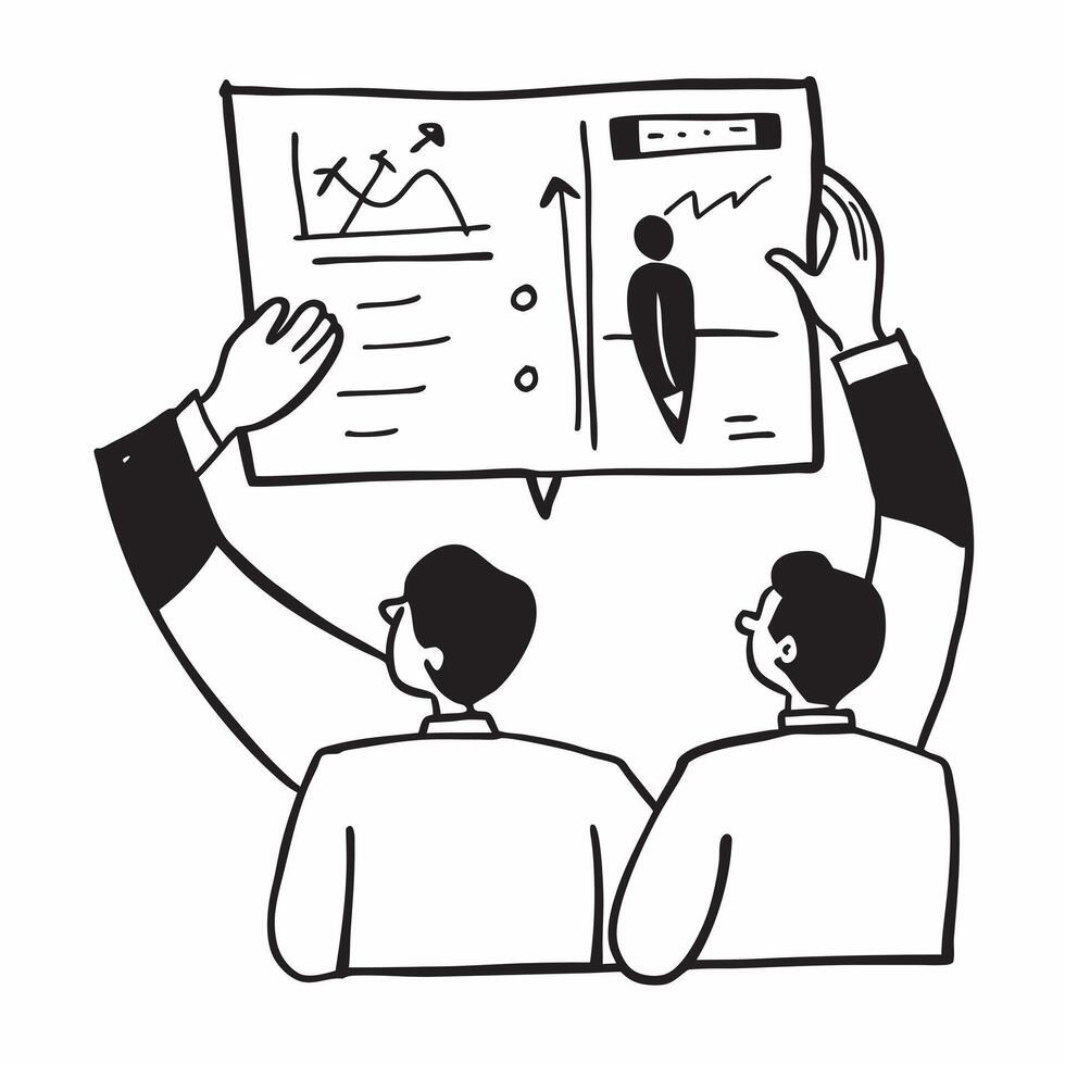 Manager leading a team meeting with presentation slides concept as A illustration of a manager leading a team meeting with presentation slides featuring a 3 color scheme to Cleans vector