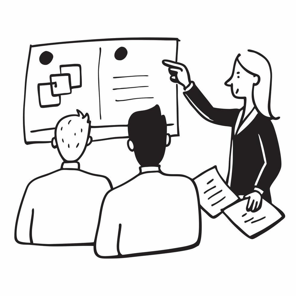 Manager conducting a team meeting with visual aids concept as A illustration of a manager conducting a team meeting with visual aids featuring a 3 color scheme to highlight Cleans vector