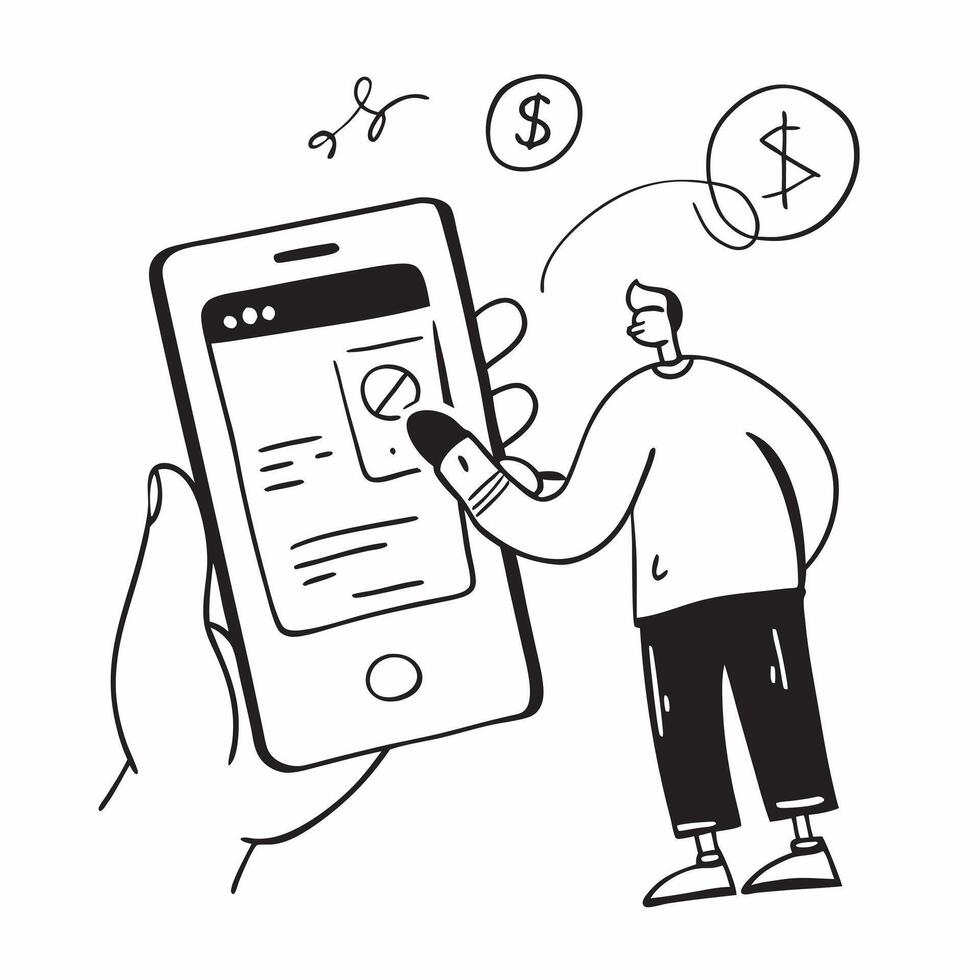 Man Using Mobile Banking for Savings concept as A man using a mobile banking app on his smartphone to manage savings with a blank background offering space for additional text or d Cleans vector