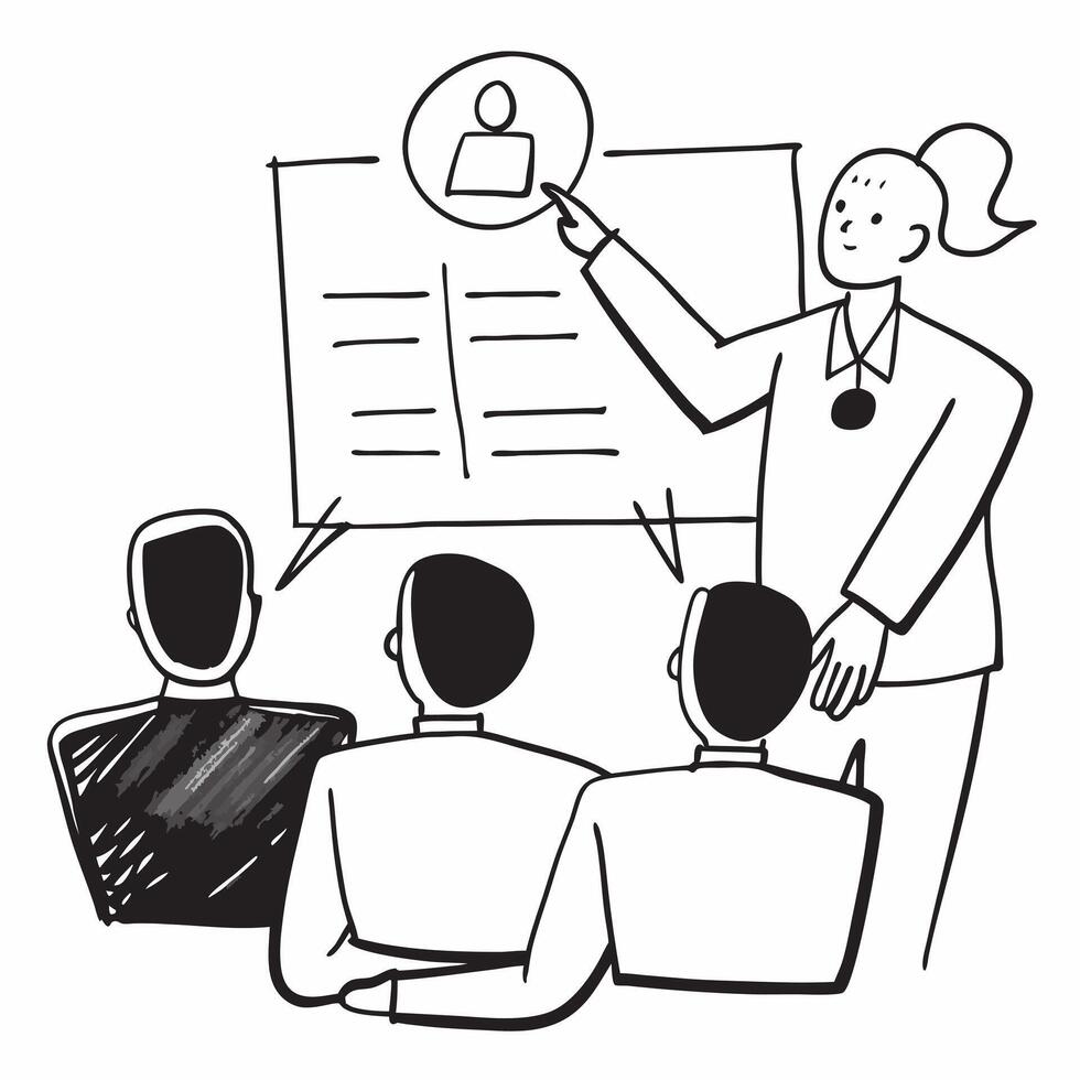 Manager conducting a team briefing in a modern office concept as A illustration of a manager conducting a team briefing in a modern office using a 3 color scheme to highligh Cleans vector