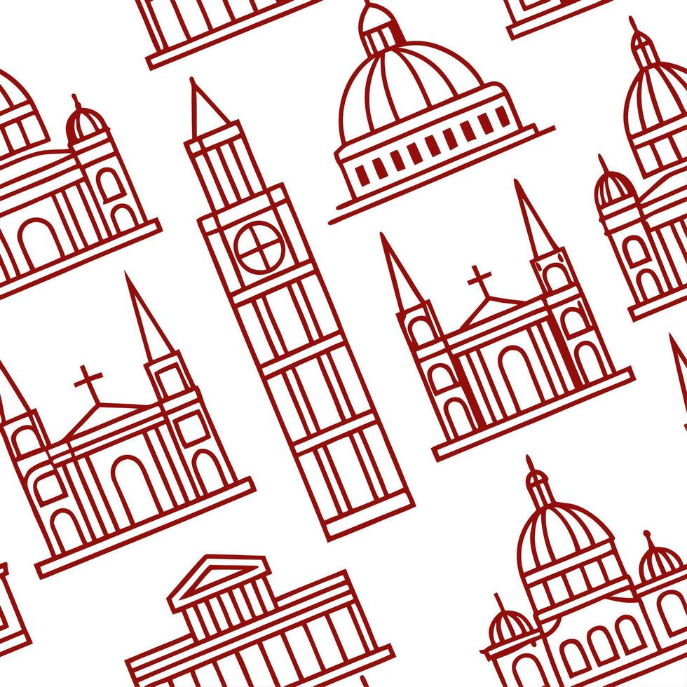 Local architectural landmarks and cultural symbols seamless tile pattern with bold lines concept as Bold lines highlight local architectural landmarks and cultural symbols in seaml Cleans vector