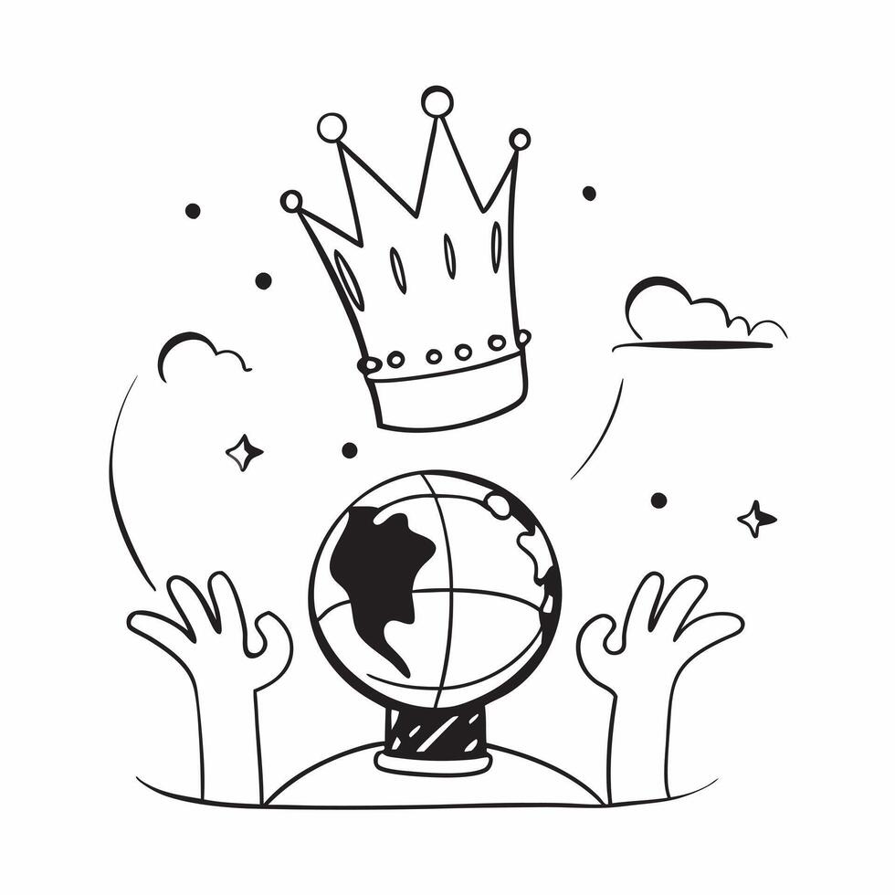 Leader with Crown and World concept as An image of a leader with a crown and the world set against a whimsical background offering ample space for text or graphics symbolizing glob Cleans vector