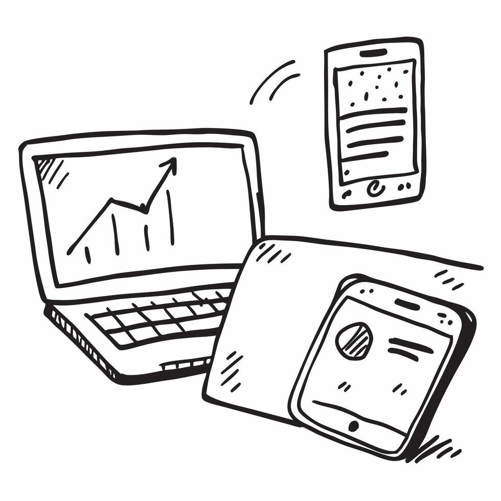 Laptop and Phone with Financial Data concept as Laptop and phone side by side displaying financial data with copy space in Photo Stock Concept Cleans vector