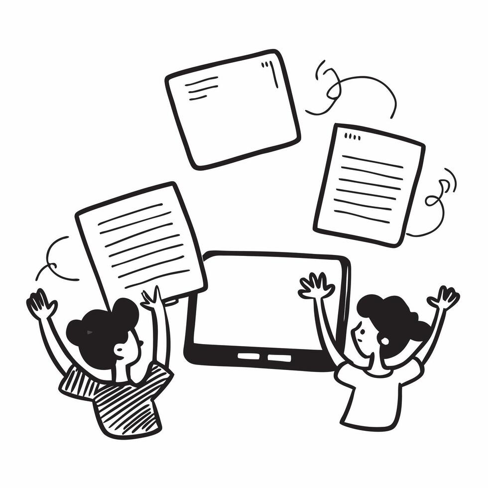 Kids with Tablets and Interactive Classroom concept as Kids using tablets in an interactive classroom with a Cleans background providing ample space for text or graphics symbolizing Cleans vector