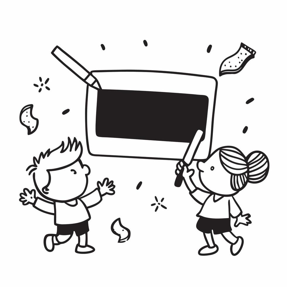 Kids with Pencils and Floating Chalkboard concept as Kids holding pencils with a floating chalkboard set against a blank background providing ample space for text or graphics symbo Cleans vector