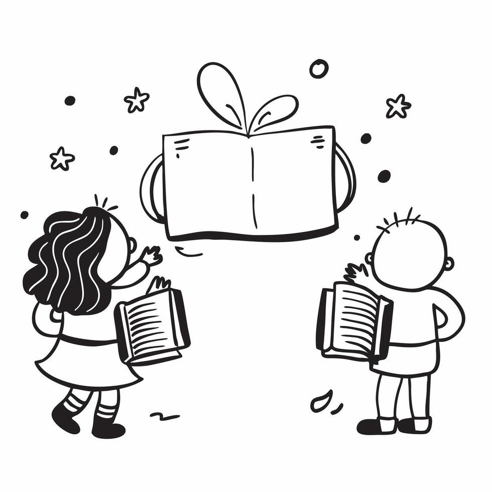 Kids with Magic Backpacks and Enchanted Books concept as Kids with magic backpacks and enchanted books set against a blank background providing space for text or design elements sy Cleans vector