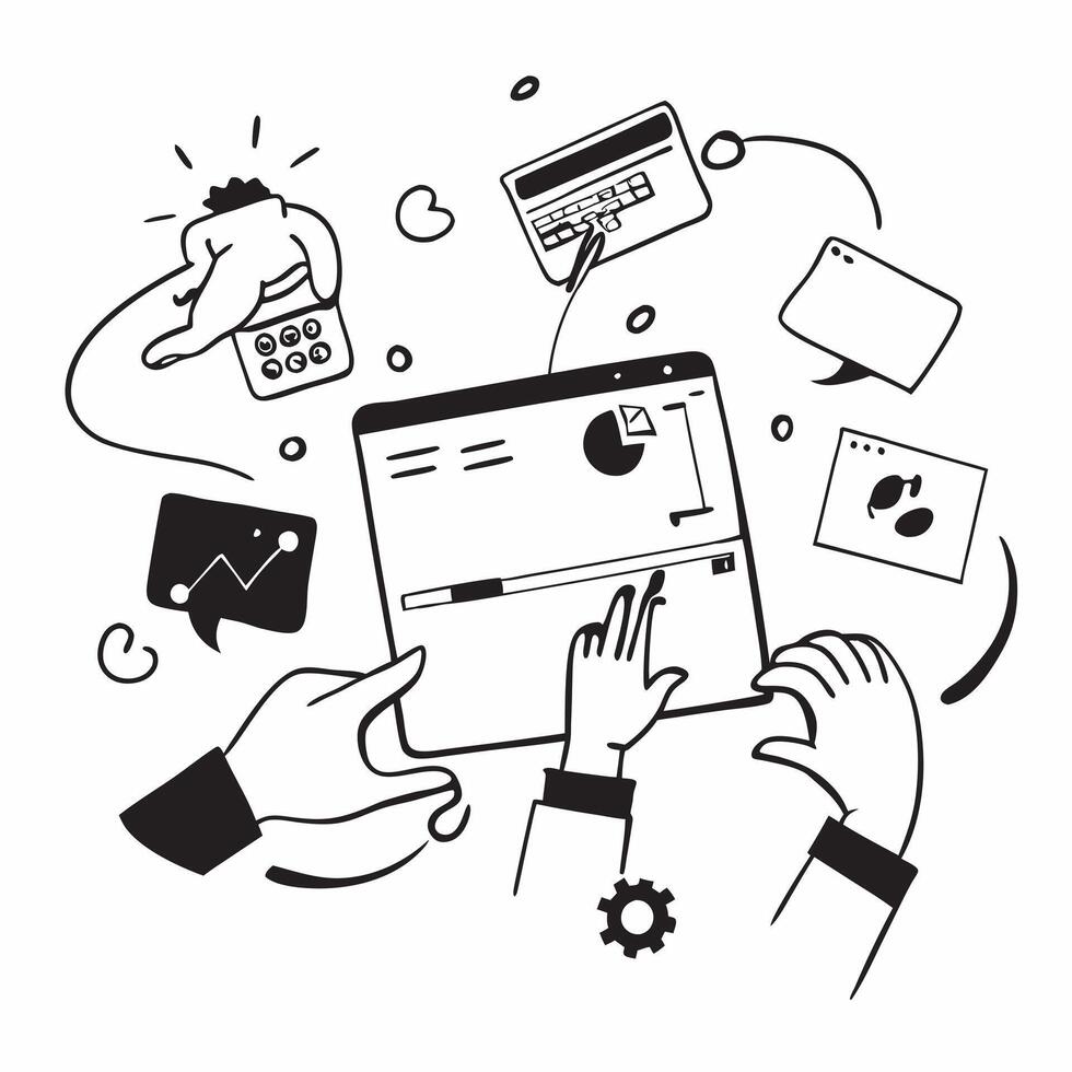 IT team collaborating on a cybersecurity project concept as A illustration of an IT team collaborating on a cybersecurity project using laptops and digital tools with an 8 c Cleans Set 3 vector