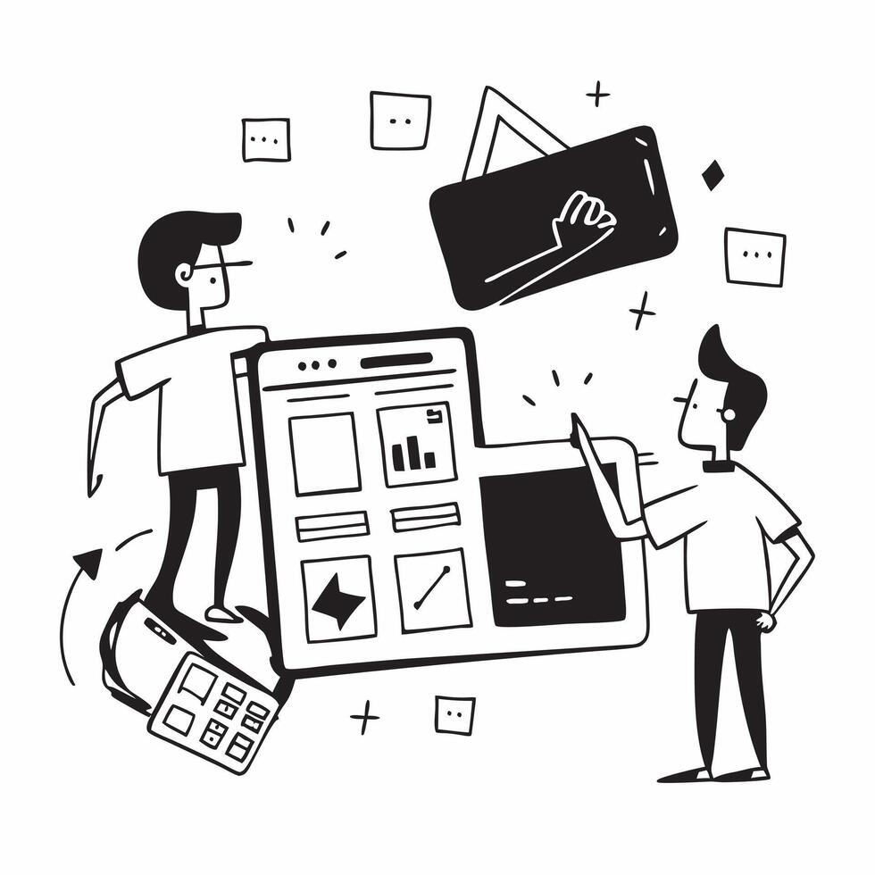IT team collaborating on a cybersecurity project concept as A illustration of an IT team collaborating on a cybersecurity project using laptops and digital tools with an 8 c Cleans vector