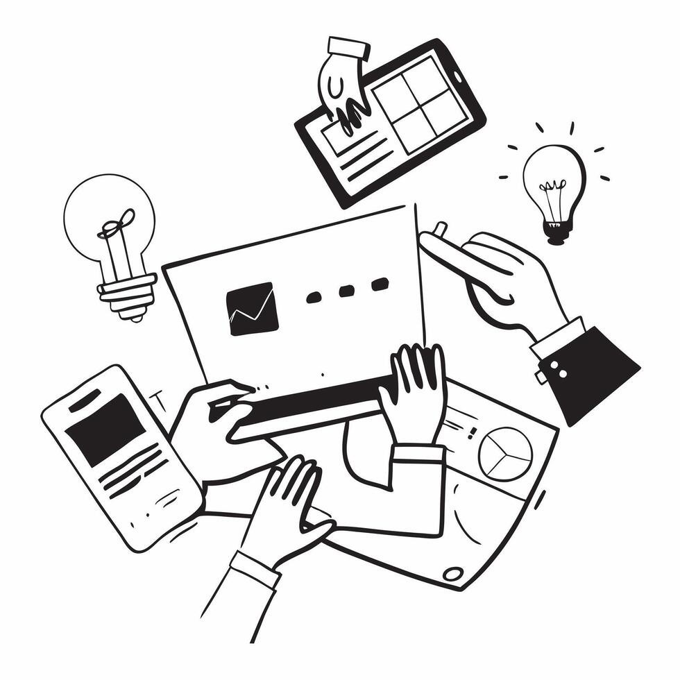 IT team collaborating on a cybersecurity project concept as A illustration of an IT team collaborating on a cybersecurity project using laptops and digital tools with an 8 c Cleans Set 2 vector
