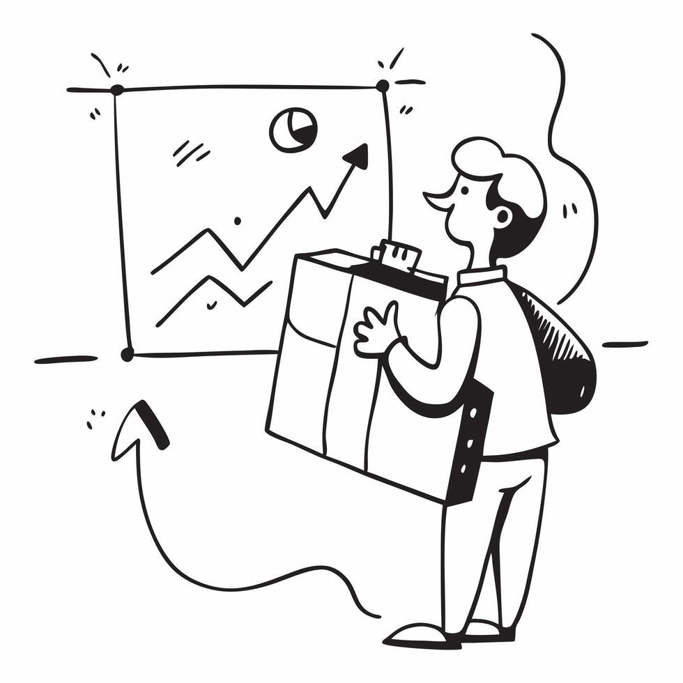 Investor with Briefcase and Growth Graph concept as An investor holding a briefcase and reviewing a growth graph set against a dreamy background offering ample space for text or gr Cleans vector