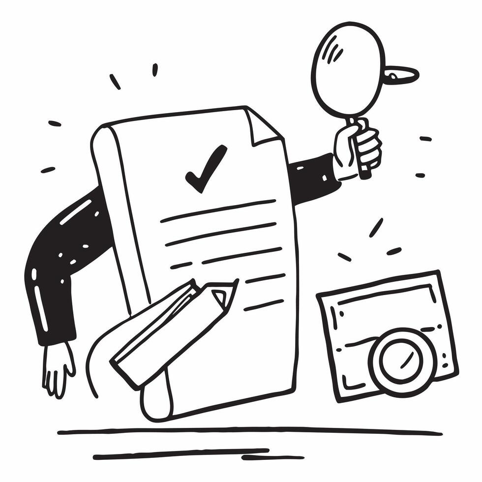 Investigator with Report and Verification Stamp concept as An image of an investigator with a report and verification stamp set against a whimsical background offering ample space Cleans vector