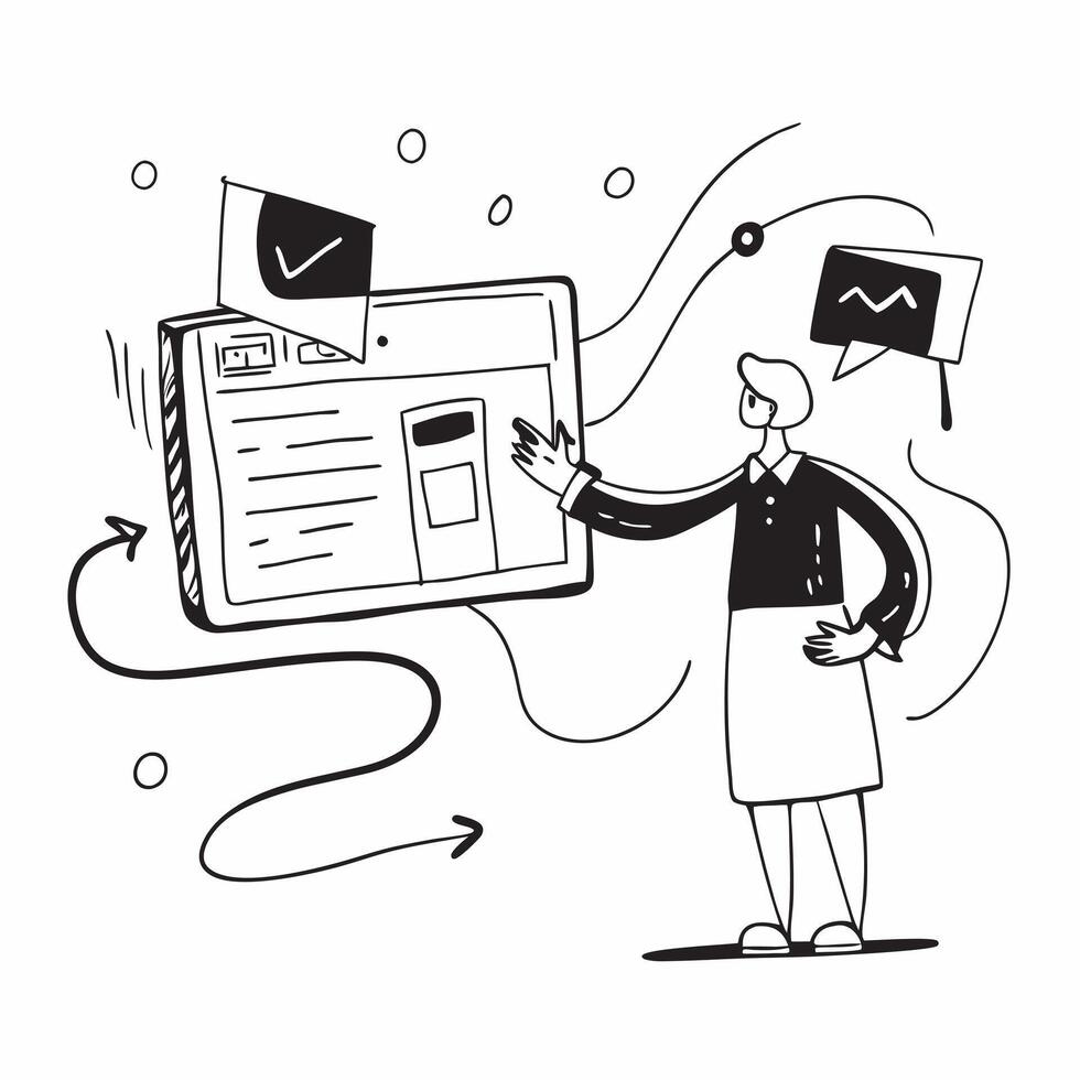 Instructor with Screen Share and Slides concept as An image of an instructor with screen share and slides set against a whimsical background offering ample space for text or graphi Cleans vector
